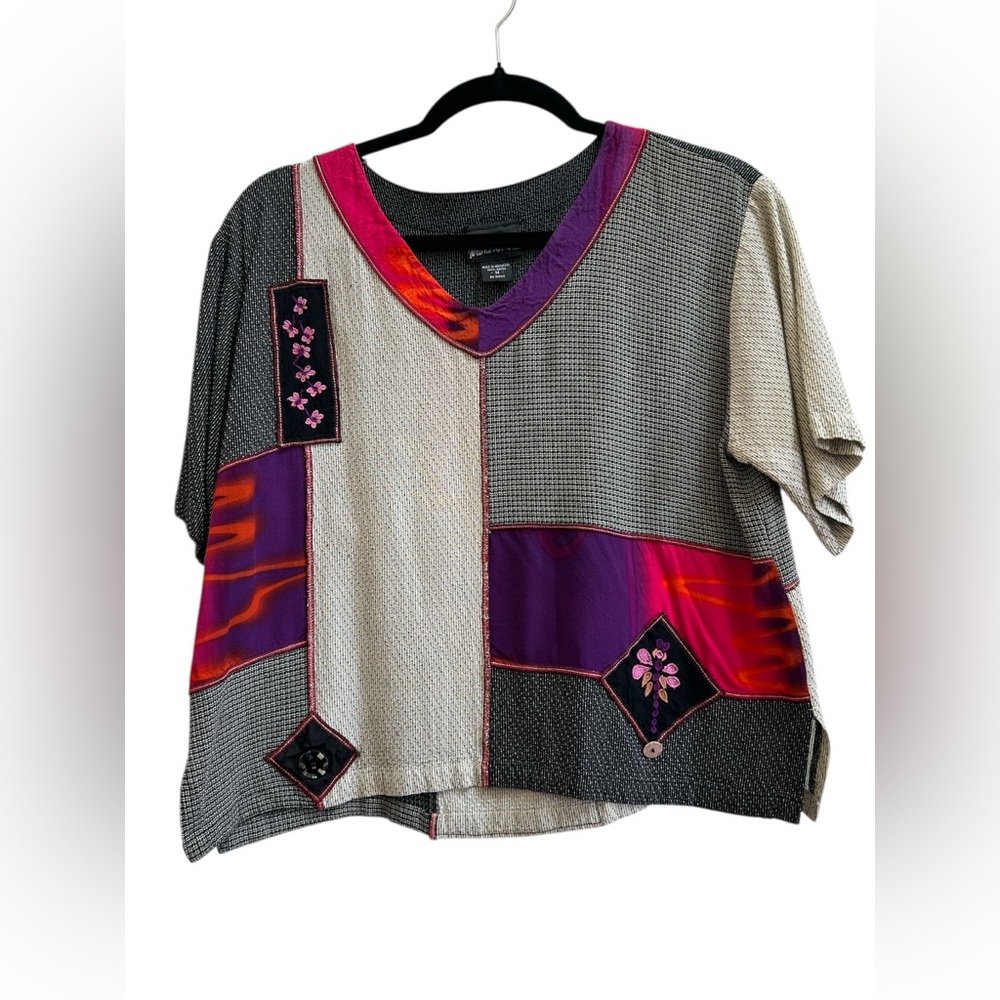 Vintage Alexandria Pierce Patchwork Artwear Top | 90s Colorblock Medium